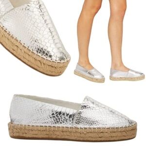 JACK ROGERS Palmer Espadrille Snake Embossed Silver Size 9.5
